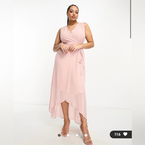 Worn Once | ASOS/ TFNC Plus Bridesmaid Chiffon Wrap Maxi Dress | Mauve | 16 - Picture 4 of 6